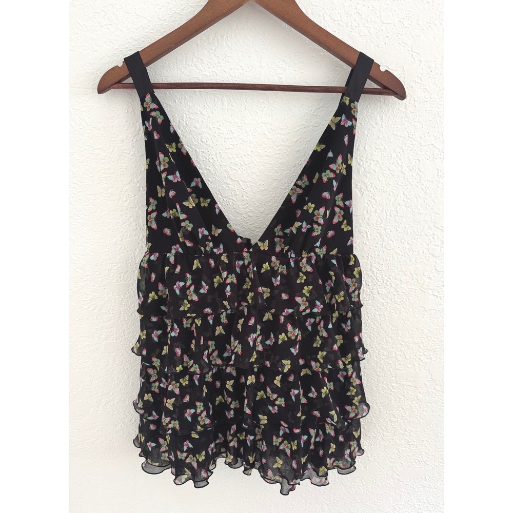 Victoria's Secret Babydoll Tank Top Small Butterflies Tiered Ruffles Coquette